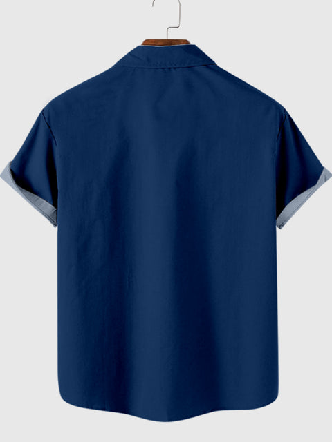 Grey Flower Printing Men's Short Sleeve Shirt