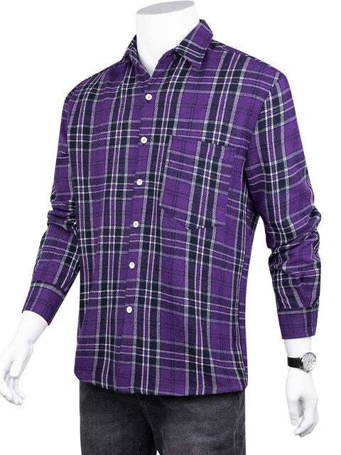 Chemise à manches longues pour homme avec poche poitrine en flanelle tartan violet