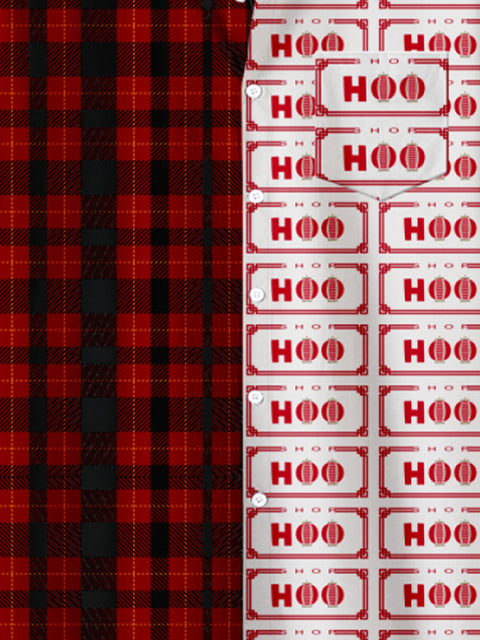 Red Plaid and HOO Stitching Men's Short Sleeve Shirt