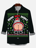 Christmas Elements Black Naughty Naked Santa Printing Men's Long Sleeve Shirt