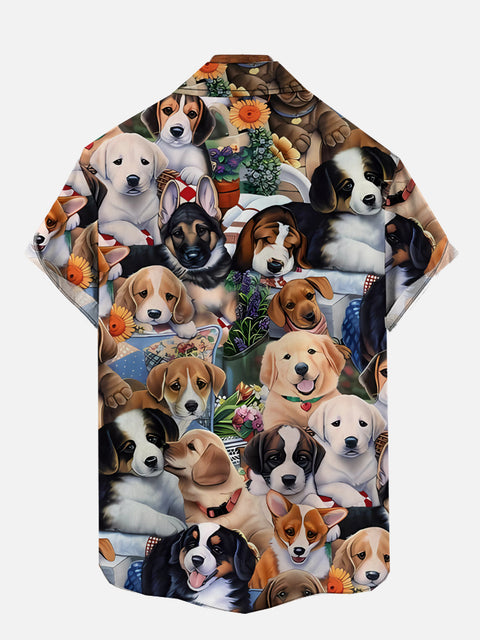 Cute Pet Dog Party Printing Short Sleeve Shirt