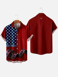 Red American Stars and Stripes Flag Nation Printing Men's Short Sleeve Shirt