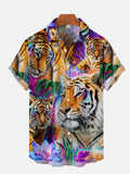Bright Abstract Colorful Psychedelic Hippie Tiger Printing Short Sleeve Shirt