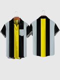 HOO Gray-Black-Yellow Stripe Printing Men's Short Sleeve Shirt