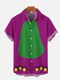 Purple And Green Stitching Cartoon Dinosaur Costume Short Sleeve Shirt