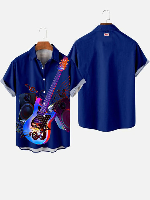 Abstract Electric Guitar Bass Guitar Printing Men's Short Sleeve Shirt