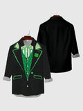 Men's Tops for St Patricks Day Black And Green Matching Long Sleeve Shirt