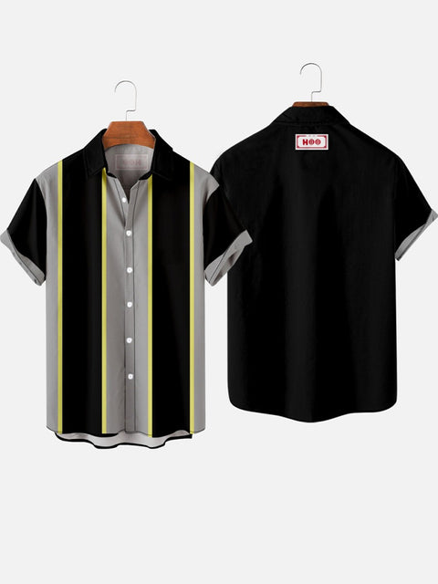 1960er grau und schwarz bedrucktes Kurzarmhemd für Herren