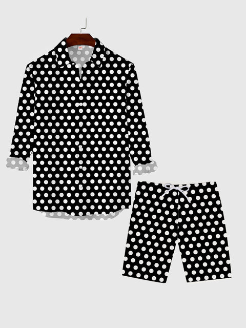 Black And White Round Fashion Polka Dots Printing Men's Shorts