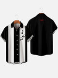 50s White and Black Stitching Musical Note Printing Men's Short Sleeve Shirt