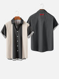 1960s Beige and Grey Printing Men's Short Sleeve Shirt