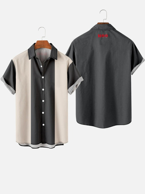 1960er Jahre Beige und Grau bedrucktes Kurzarmhemd für Herren
