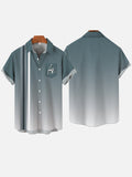 Vintage Gradient Cyan Stripe Stitching Mid Century Modern Atomic Boomerang Printing Breast Pocket Short Sleeve Shirt