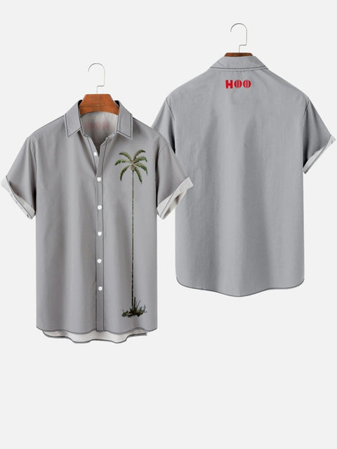 Retro LightGrey Coconut Palms Element Print Trendy Men's Short Sleeve Shirt