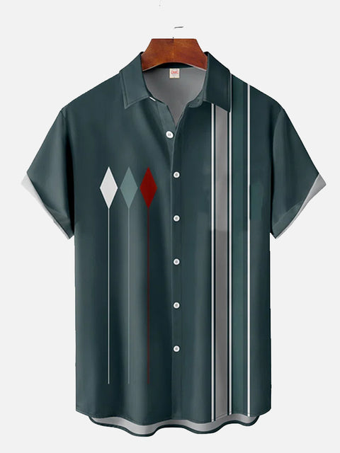 DarkCyan Colorblock Geometric Print Casual Hawaiian Short Sleeve Shirt