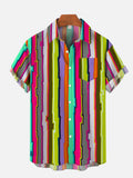Abstract Op Art Colorful Wave Pattern Printing Breast Pocket Short Sleeve Shirt