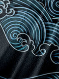 Wave Totem Print Zipper Spread Collar Short Sleeve Polo