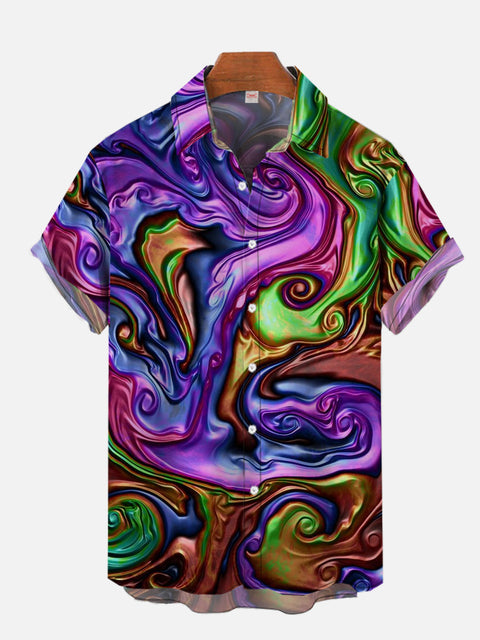 Tie Dye Colorfully Printing Hawaiian Short Sleeve Shirt