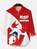 Merry Christmas! Red And White Stitching Rock Santa Claus Printing Men's Long Sleeve Shirt