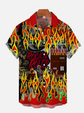 Rockabilly style Rock and Roll Red Flames Printing Short Sleeve Shirt