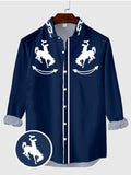 Blue Men's National Style Ethnic Cowboy Silhouette Printing Ranger's Long Sleeve Shirt