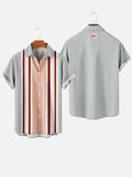 Vintage Light-Orange and Brown Stripe Lapel Button Down Men's Short Sleeve Shirt
