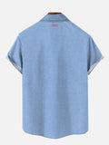 Blue Stripe Plant Flower Printing Polyester Casual Short Sleeve Shirt