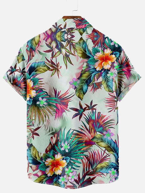Retro Tropical Flower Printing Holiday Beach Hawaiian Short Sleeve Shirt