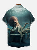 Deep Sea Giant Octopus And Piano Printing Hawaiian Short Sleeve Shirt