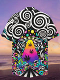 Eye-Catching Psychedelic Hippie Blacklight Mushroom Art Painting Printing Cuban Collar Hawaiian Short Sleeve Shirt