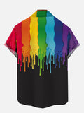 Black Funny Paint Splatter Rainbow Hawaiian Short Sleeve Shirt