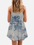 Flower Blue Fashion Trend Printing Sleeveless Camisole Dress