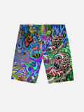 Psychedelic Colorful Hippie Funny Octopus Printing Hawaiian Shorts