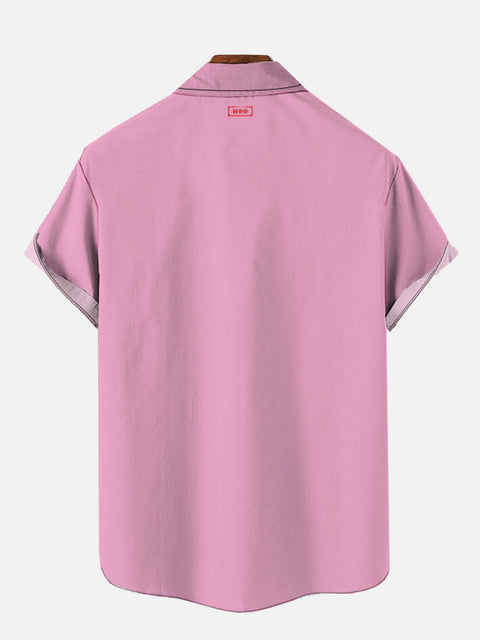 Fresh Bright Pink And White Stripes Printing Short Sleeve Shirt