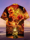 Eye-Catching Amazing Style Magic Candle Flame Clown Skull Printing Cuban Collar Hawaiian Short Sleeve Shirt