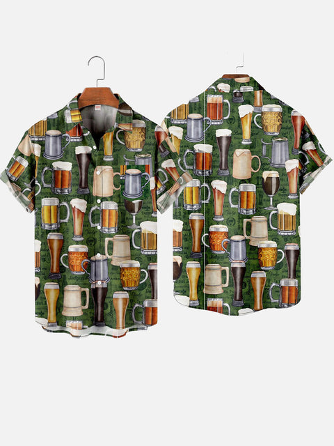 Green Vacation Beer Mug Beach Hawaiian Short Sleeve Shirt