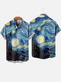 Blue Starry Sky Vincent Oil Painting Printing Short Sleeve Shirt