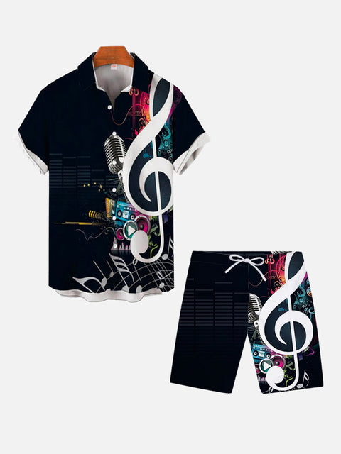 Music Series Black Microphone And Musical Note Printing Shorts