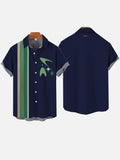 Vintage Gradient Green Stripe Stitching Mid Century Modern Atomic Boomerang Printing Printing Short Sleeve Shirt
