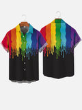 Black Funny Paint Splatter Rainbow Hawaiian Short Sleeve Shirt