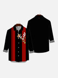 Christmas Elements Retro Trendy Red And Black Matching Cartoon Elk Printing Men's Long Sleeve Shirt
