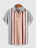 Vintage Light-Orange and Brown Stripe Lapel Button Down Men's Short Sleeve Shirt