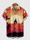 Sailboat and Sunset Printing Men's Short Sleeve Shirt
