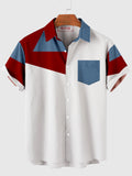 HOO Red-Blue Stitching Men's Short Sleeve Shirt