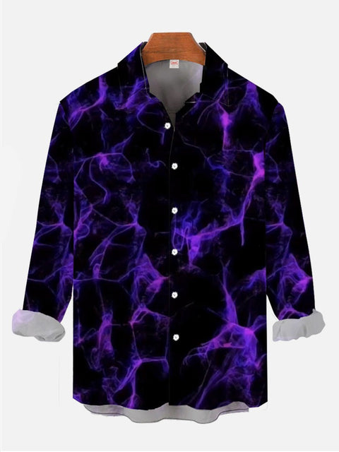 Retro Style Hawaii Purple Neon Smoke Printing Long Sleeve Shirt