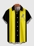 50s Black & Yellow Stripe Skull Printing Button Down Men's Short Sleeve Shirt