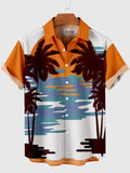 Sun, Ripples and Coconut Tree Printing Men's Short Sleeve Shirt