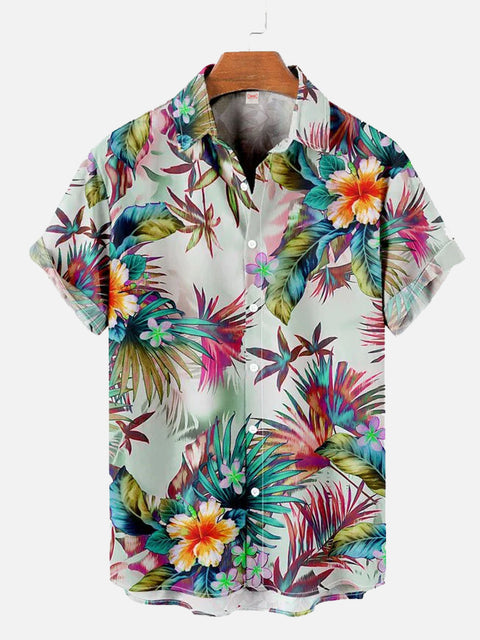 Retro Tropical Flower Printing Holiday Beach Hawaiian Short Sleeve Shirt