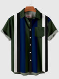 1960s Green & Blue & White Stitching Men's Short Sleeve Shirt
