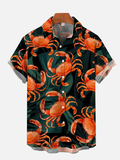 Beach Hawaiian Nautical and Sea Crab Printing Short Sleeve Shirt